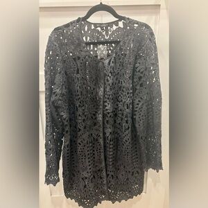 Picadilly Charcoal Lace and Faux Leather Duster